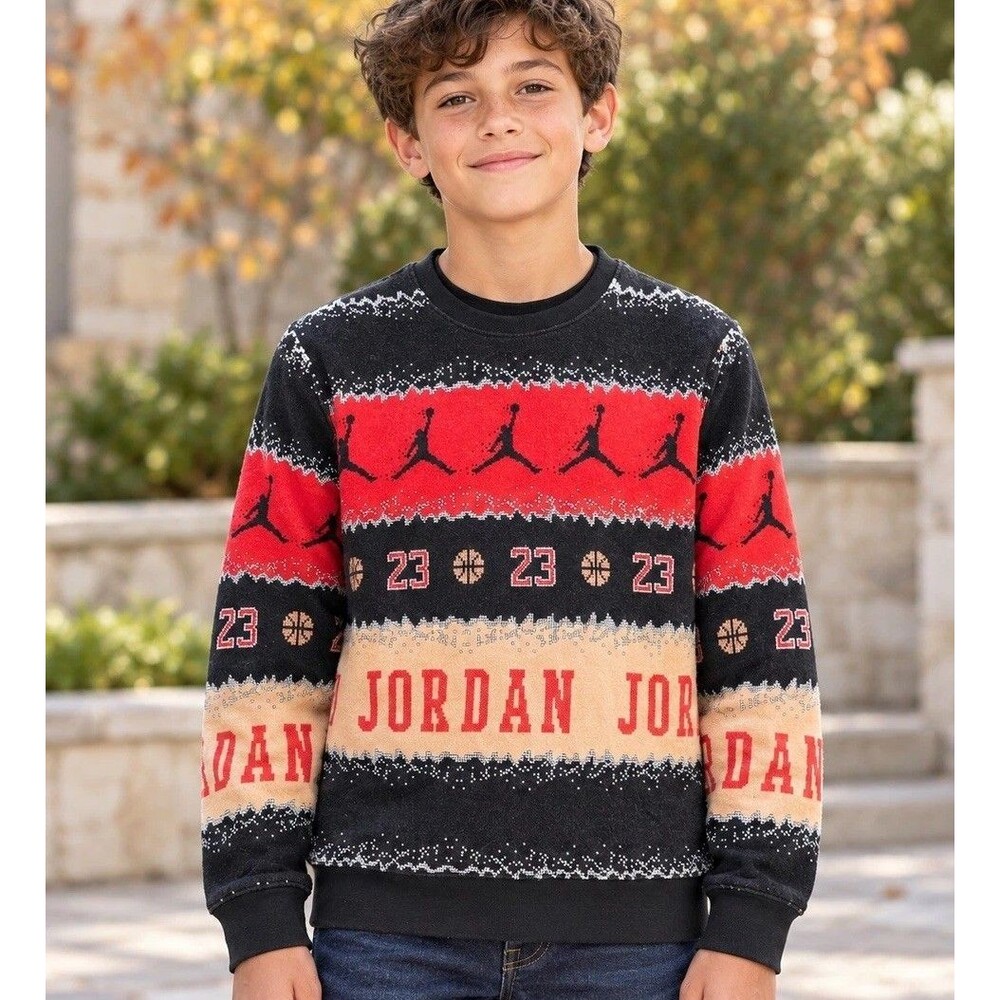 Jordan Boys Holiday Fair Isle Fleece Crewneck Sweatshirt Size XL